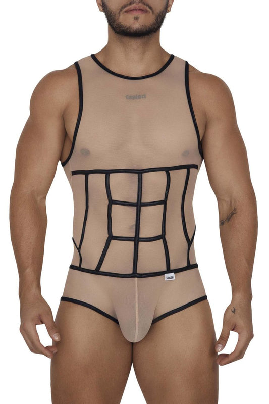 CandyMan Men's Underwear 99683X Tulle Bodysuit Color Beige