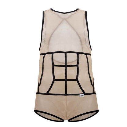CandyMan Men's Underwear 99683X Tulle Bodysuit Color Beige