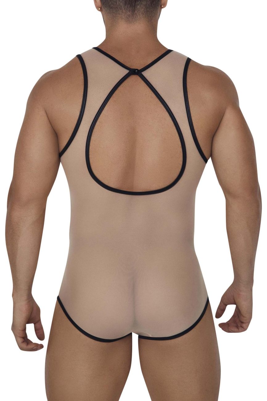 CandyMan Men's Underwear 99683X Tulle Bodysuit Color Beige