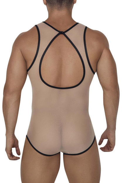 CandyMan Men's Underwear 99683X Tulle Bodysuit Color Beige