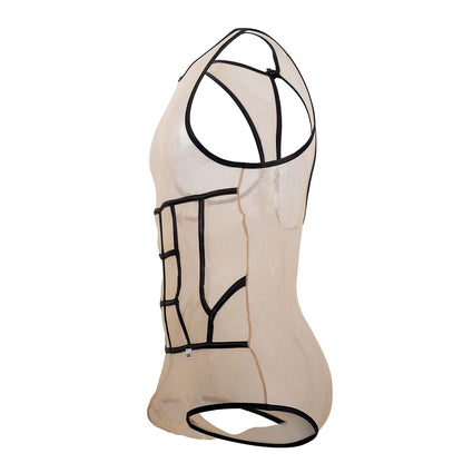 CandyMan Men's Underwear 99683X Tulle Bodysuit Color Beige