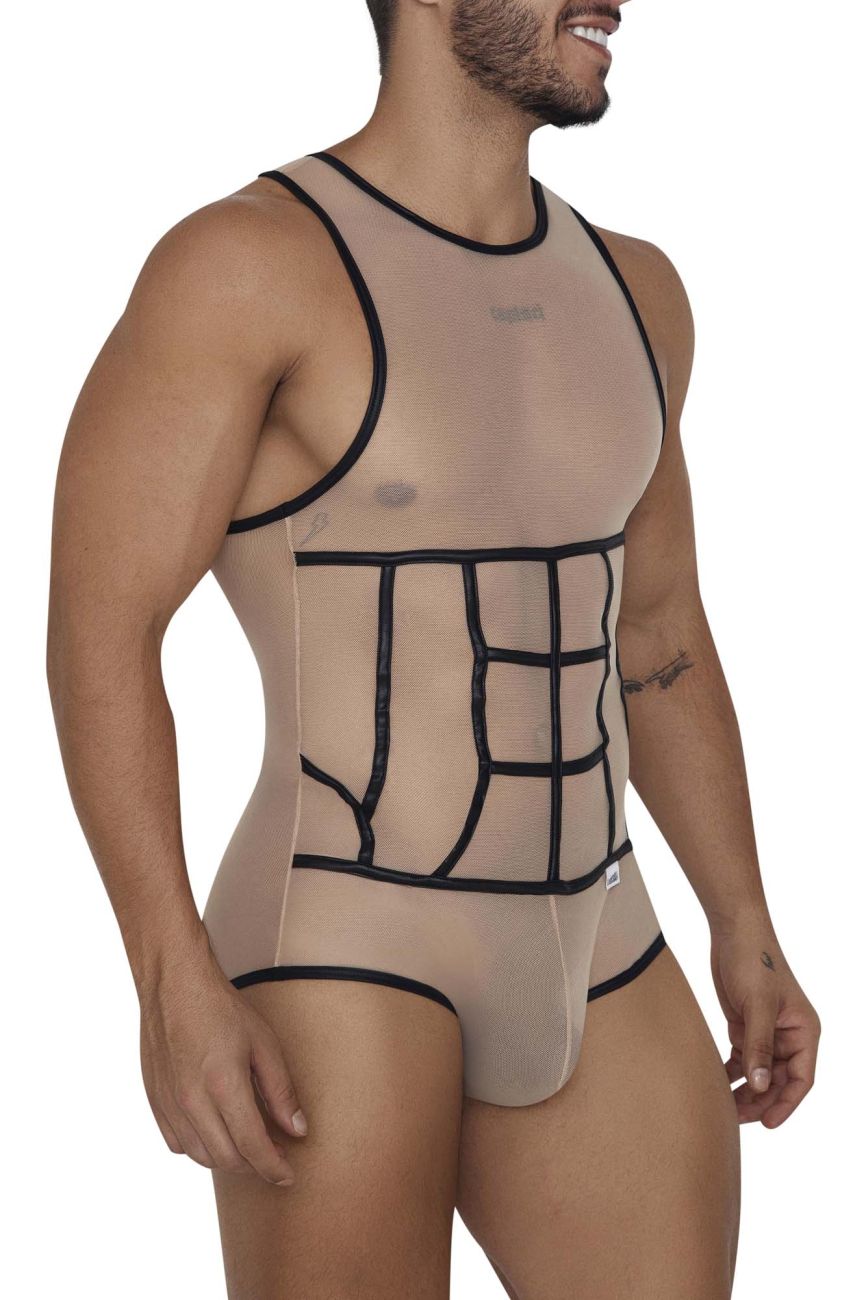 CandyMan Men's Underwear 99683X Tulle Bodysuit Color Beige