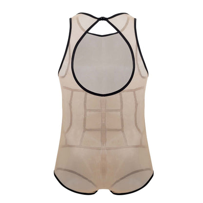 CandyMan Men's Underwear 99683X Tulle Bodysuit Color Beige