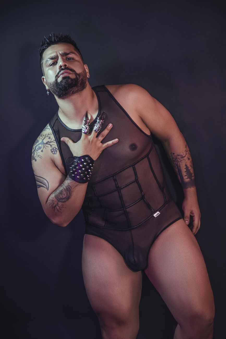 CandyMan Men's Underwear 99683X Tulle Bodysuit Color Black