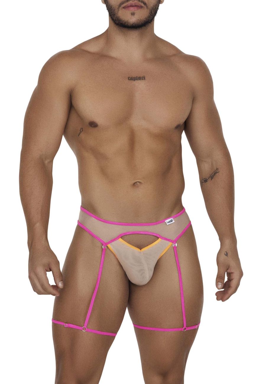 CandyMan Men's Underwear 99687 Garter Jock Two Piece Set Color Beige-Neon