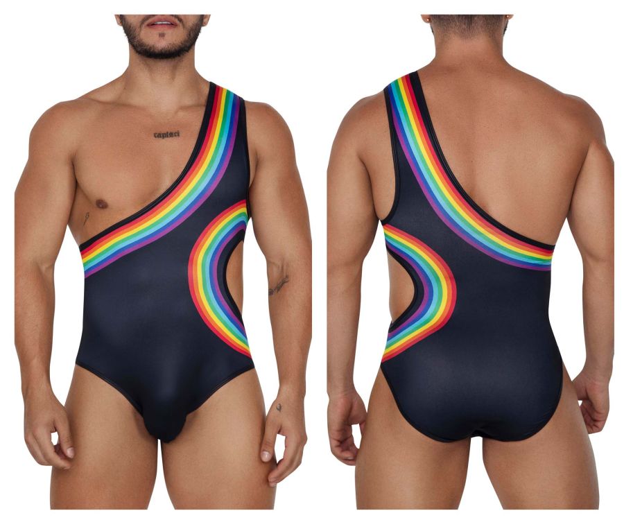 CandyMan Men's Underwear 99702X Rainbow Bodysuit Color Black