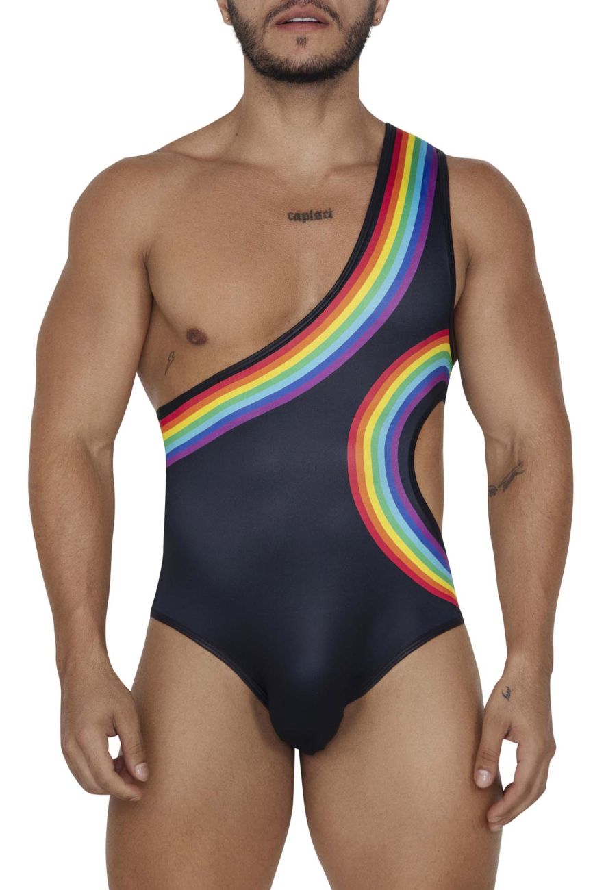 CandyMan Men's Underwear 99702X Rainbow Bodysuit Color Black