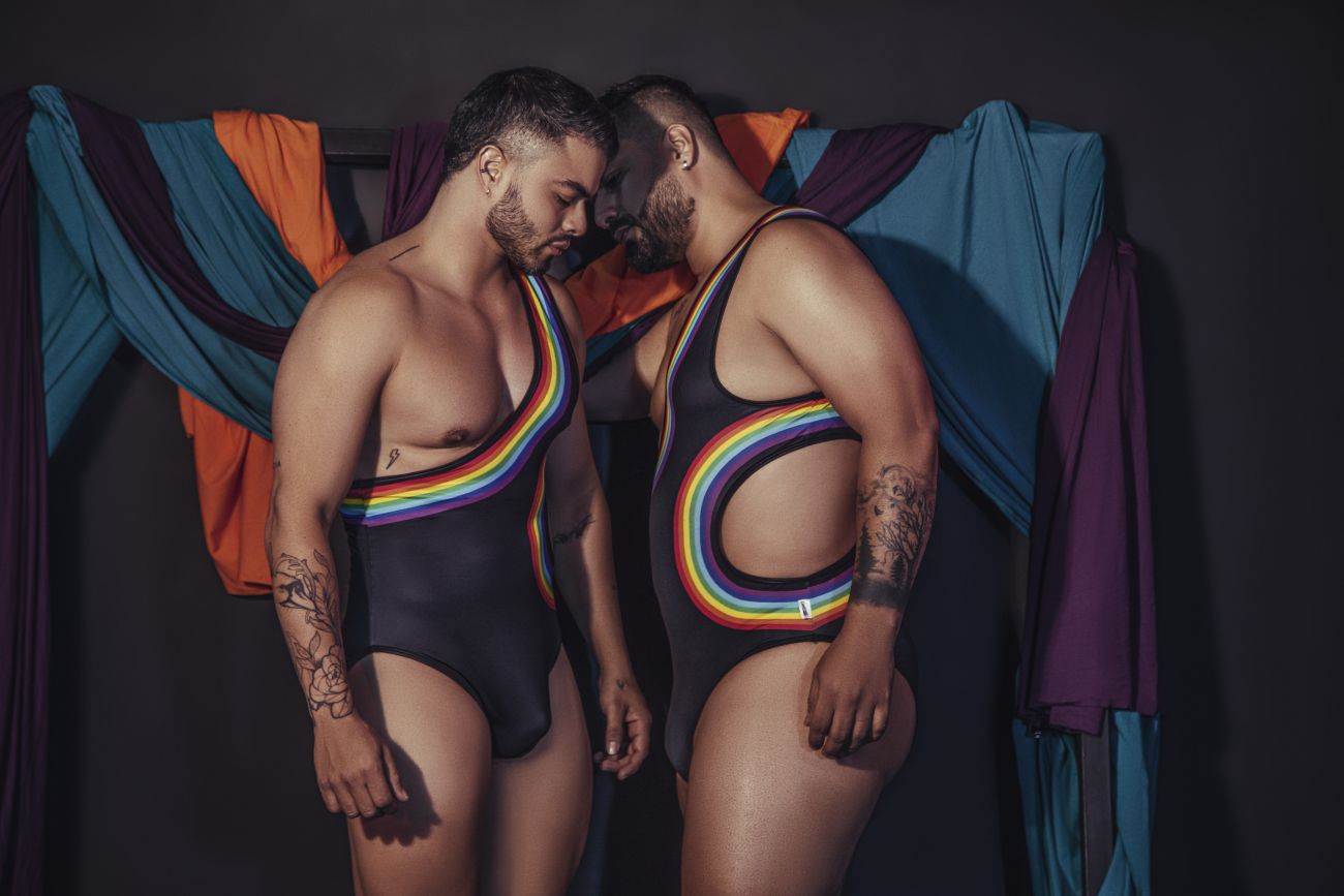 CandyMan Men's Underwear 99702X Rainbow Bodysuit Color Black
