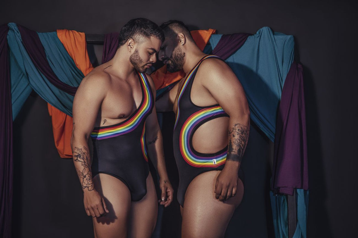 CandyMan Men's Underwear 99702X Rainbow Bodysuit Color Black