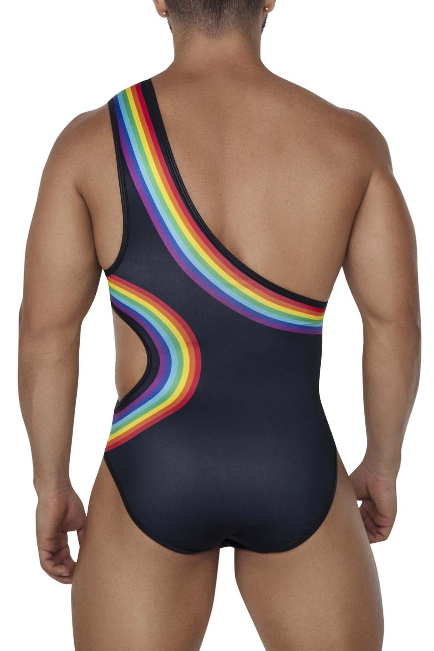 CandyMan Men's Underwear 99702X Rainbow Bodysuit Color Black