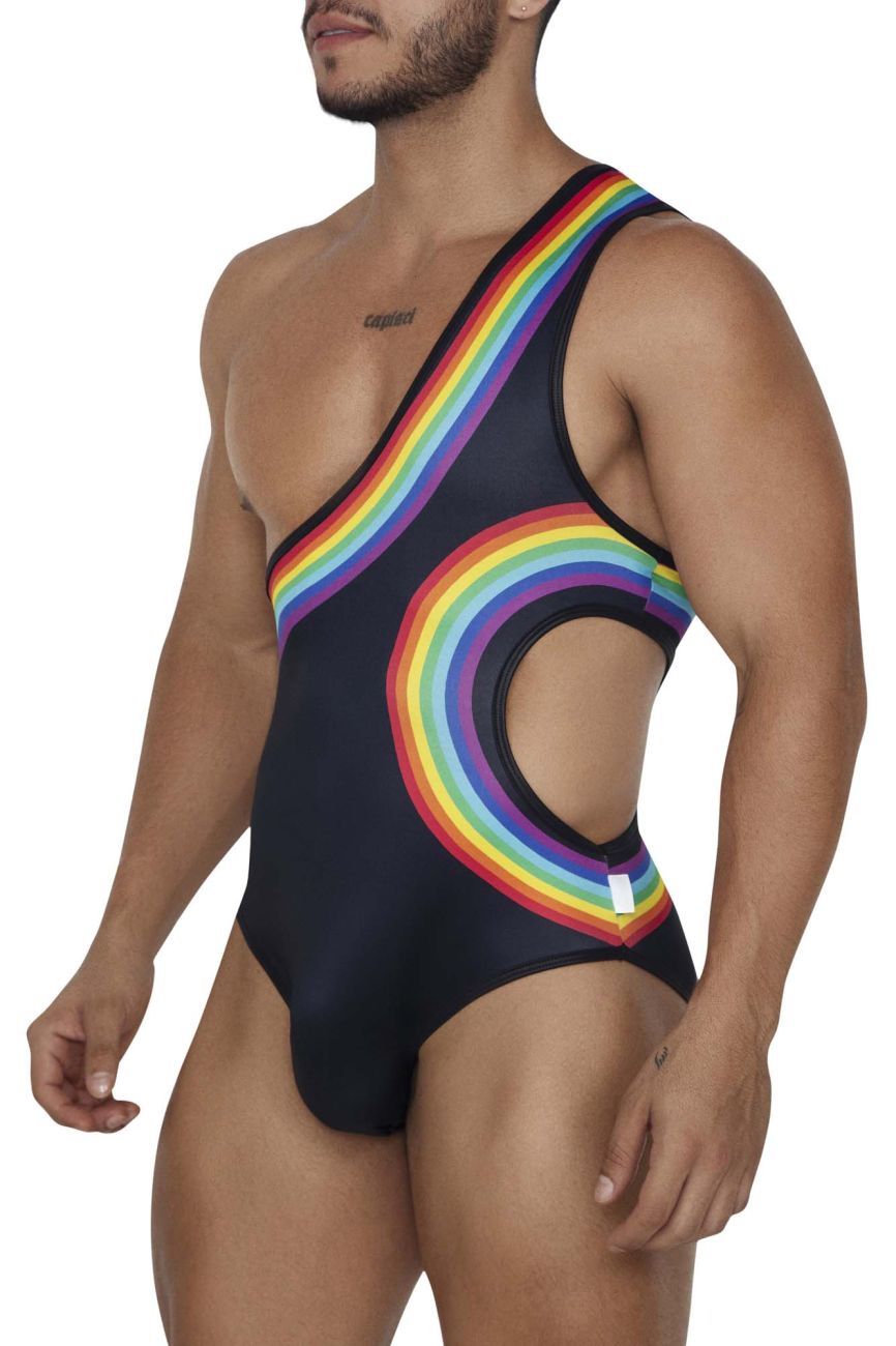 CandyMan Men's Underwear 99702X Rainbow Bodysuit Color Black