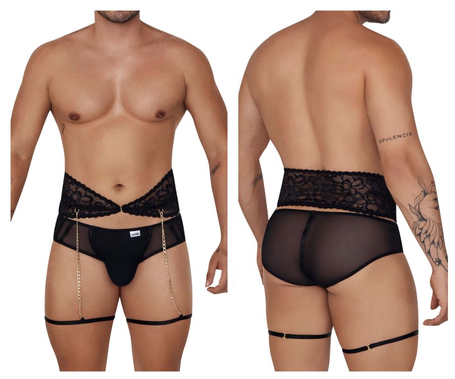 CandyMan Men's Underwear 99703X Garter Briefs Two Piece Set Color Black