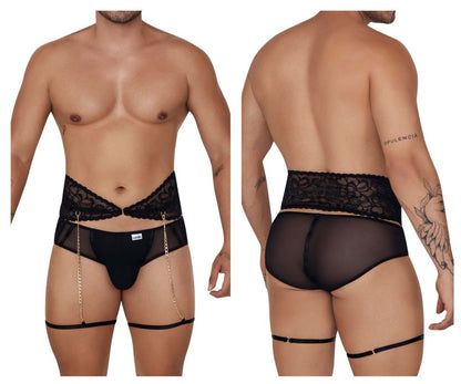 CandyMan Men's Underwear 99703X Garter Briefs Two Piece Set Color Black