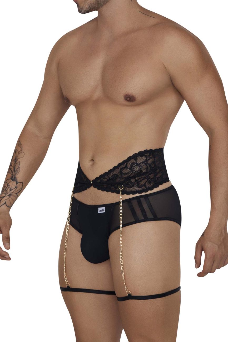CandyMan Men's Underwear 99703X Garter Briefs Two Piece Set Color Black