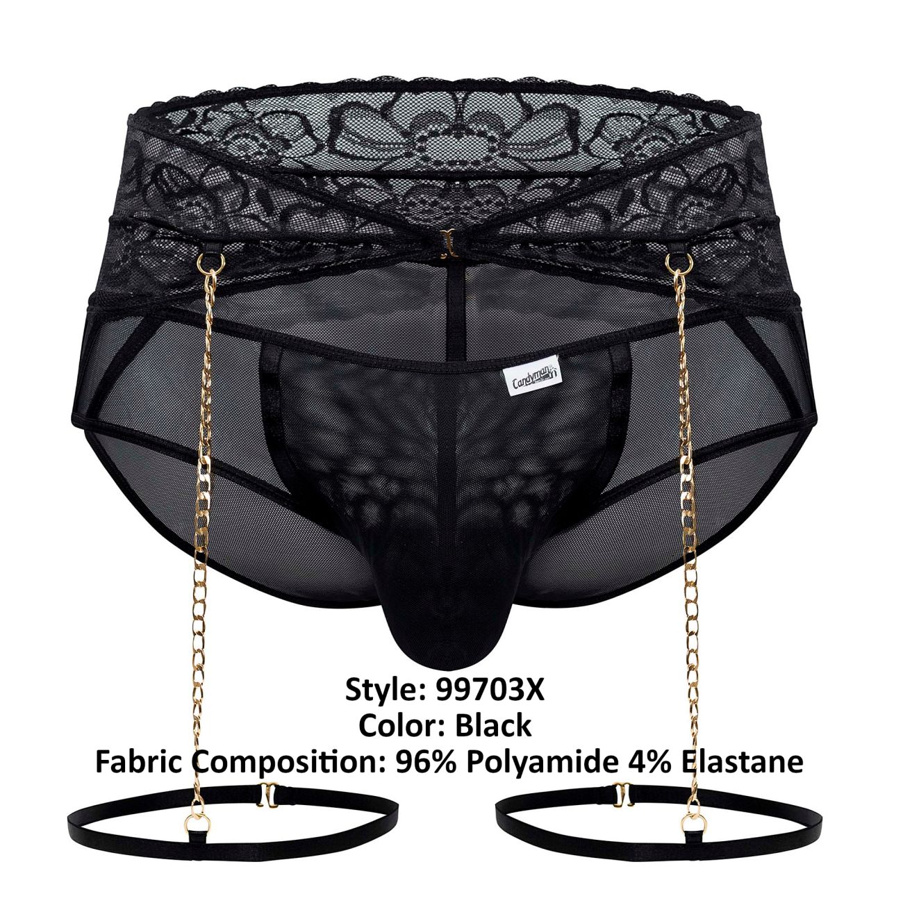 CandyMan Men's Underwear 99703X Garter Briefs Two Piece Set Color Black