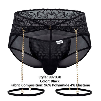 CandyMan Men's Underwear 99703X Garter Briefs Two Piece Set Color Black