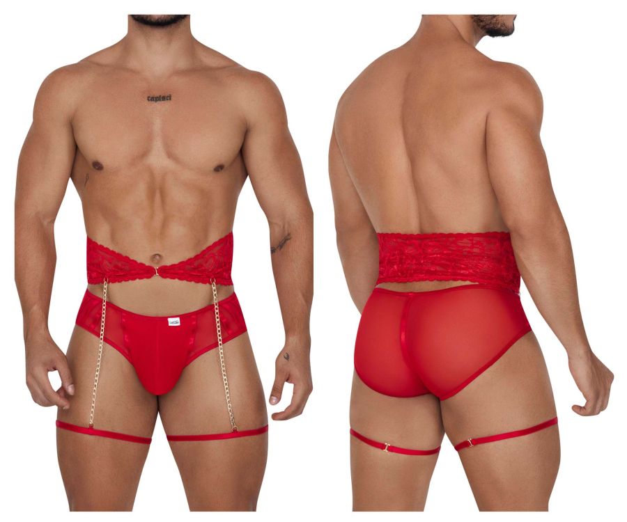 CandyMan Men's Underwear 99703X Garter Briefs Two Piece Set Color Red