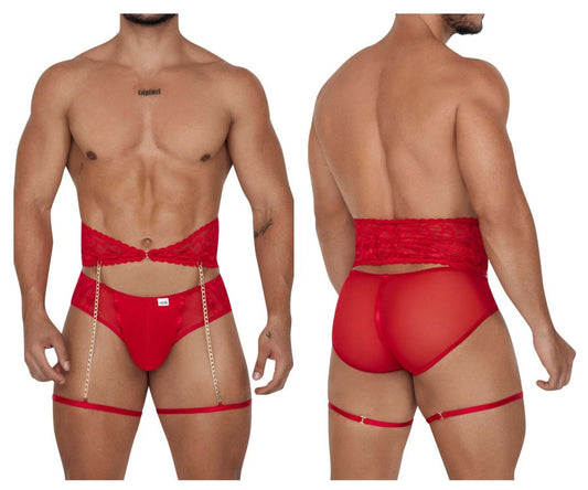 CandyMan Men's Underwear 99703X Garter Briefs Two Piece Set Color Red