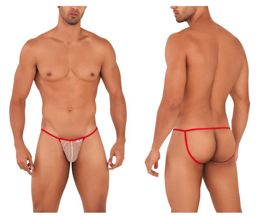 CandyMan Men's Underwear 99709 Micro Lace Jockstrap Color Beige-Red