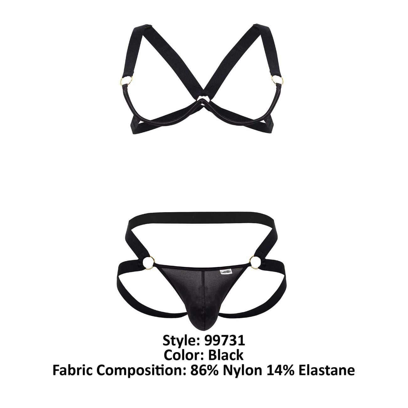 CandyMan Men's Underwear 99731 Harness-Bra Two Piece Set Color Black