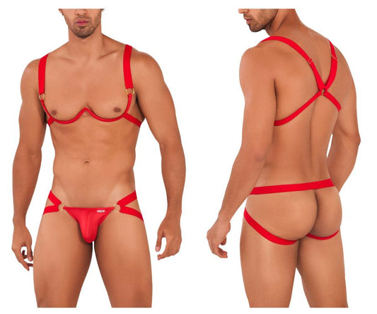 CandyMan Men's Underwear 99731 Harness-Bra Two Piece Set Color Red