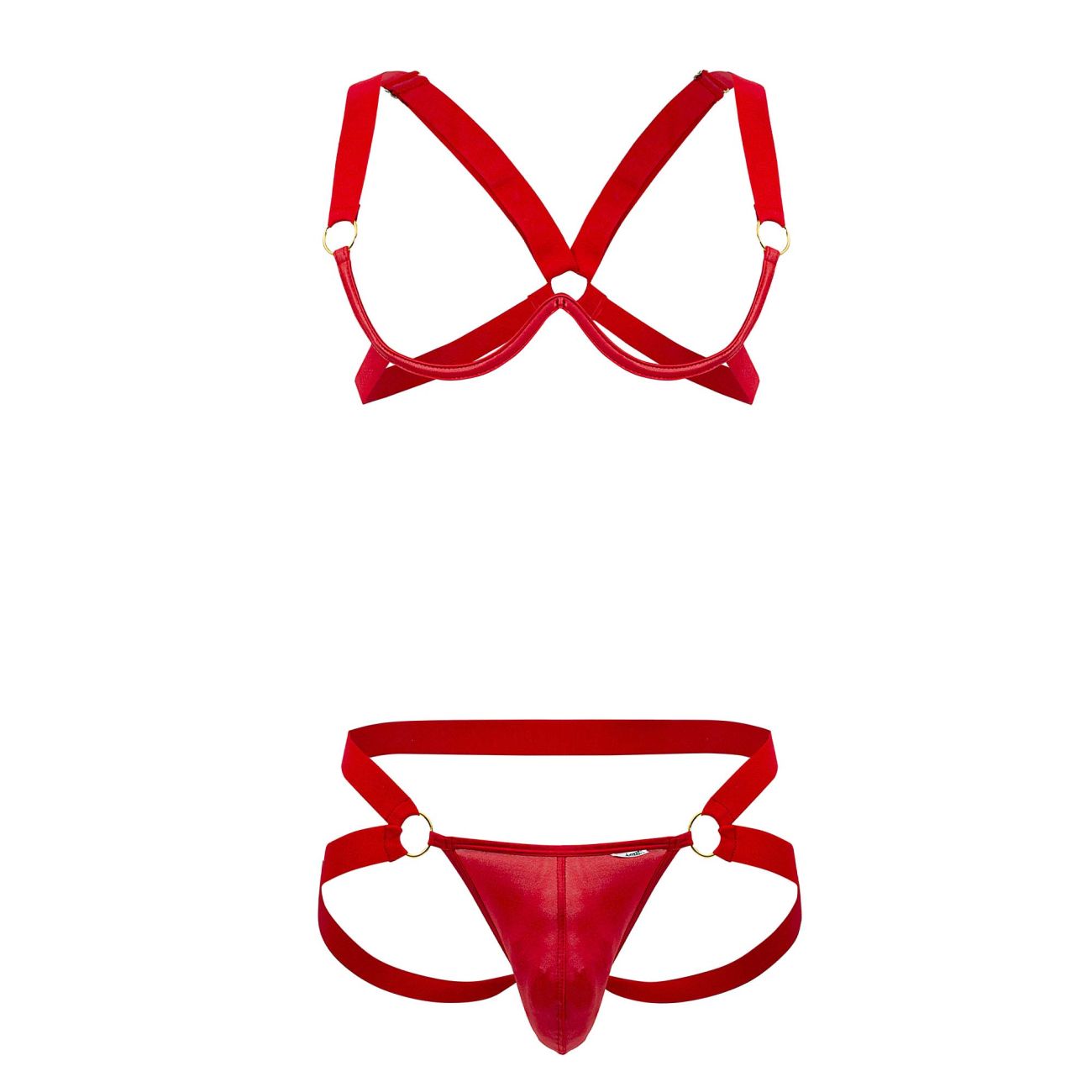 CandyMan Men's Underwear 99731 Harness-Bra Two Piece Set Color Red