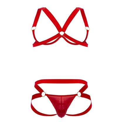 CandyMan Men's Underwear 99731 Harness-Bra Two Piece Set Color Red