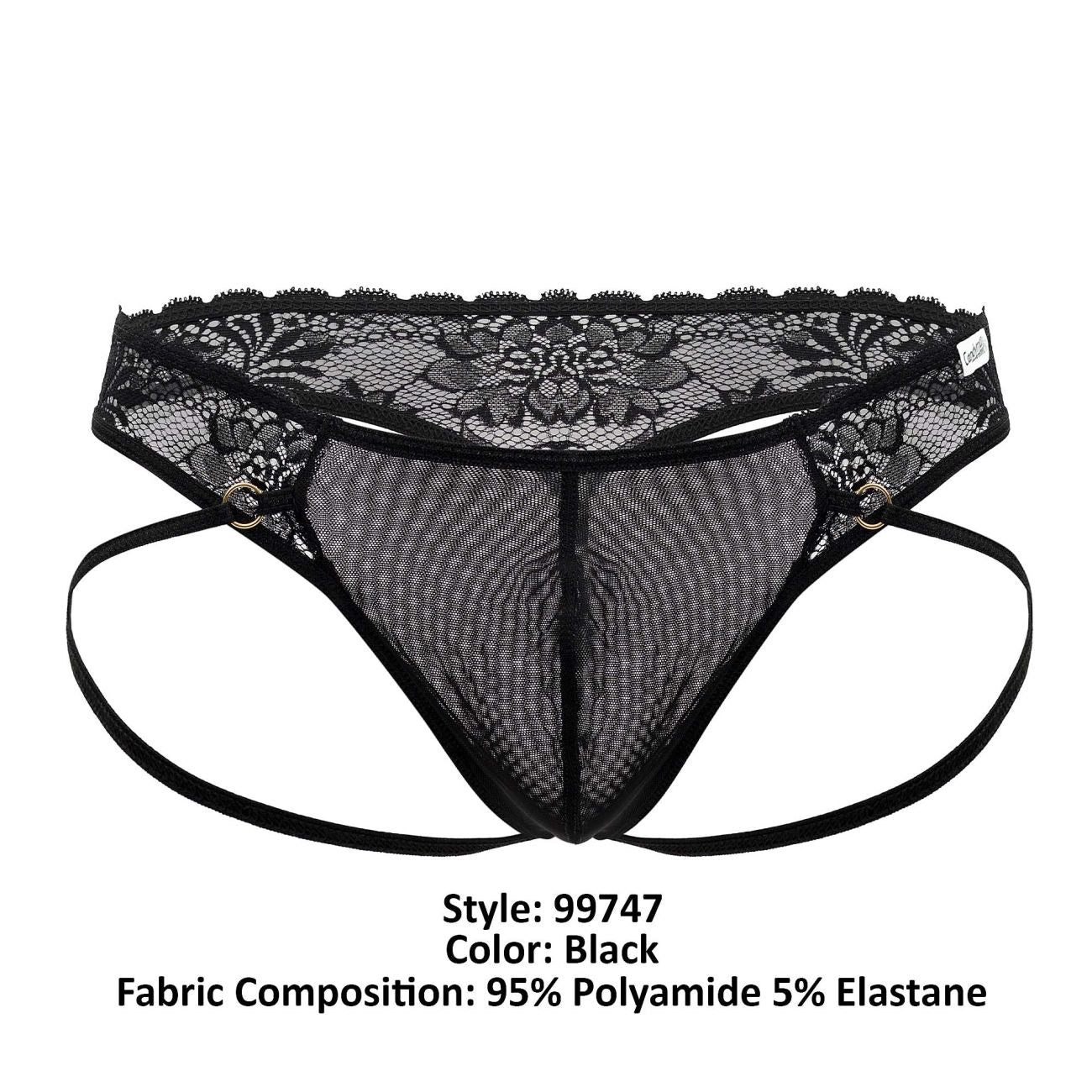 CandyMan Men's Underwear 99747 Lace Thongs Color Black