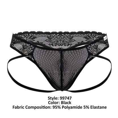 CandyMan Men's Underwear 99747 Lace Thongs Color Black