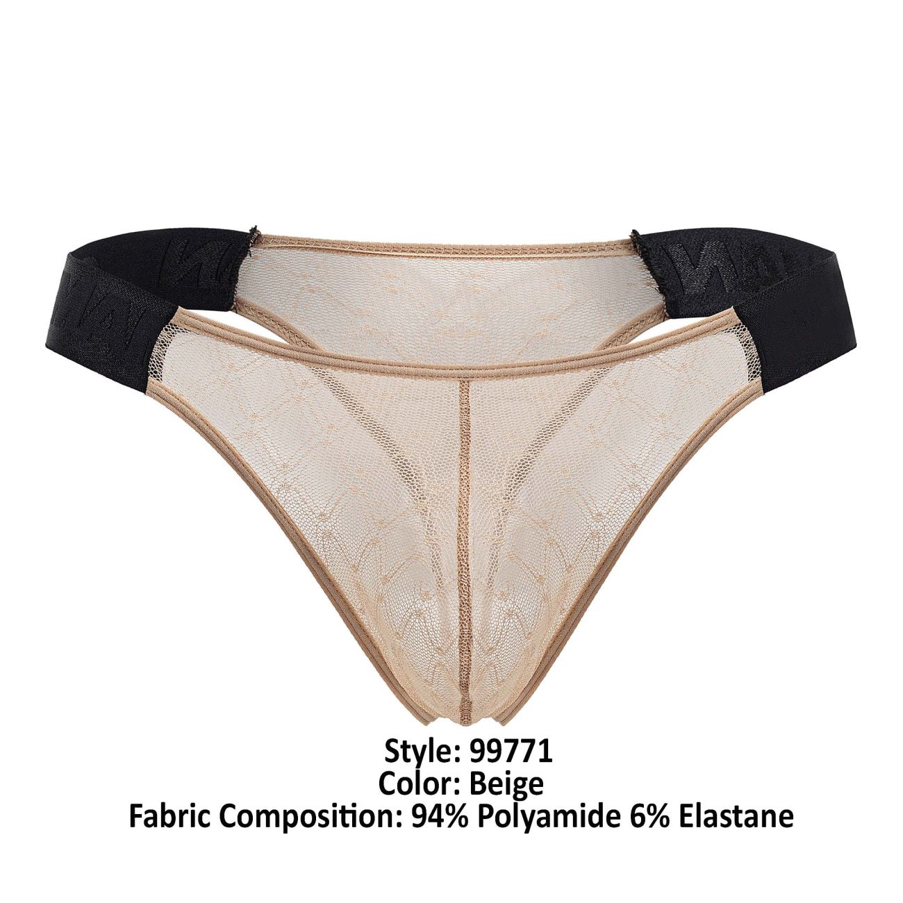 CandyMan Men's Underwear 99771 Mesh Thongs Color Beige