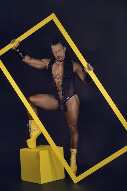 CandyMan Men's Underwear 99774 Gladiator Bodysuit Color Black