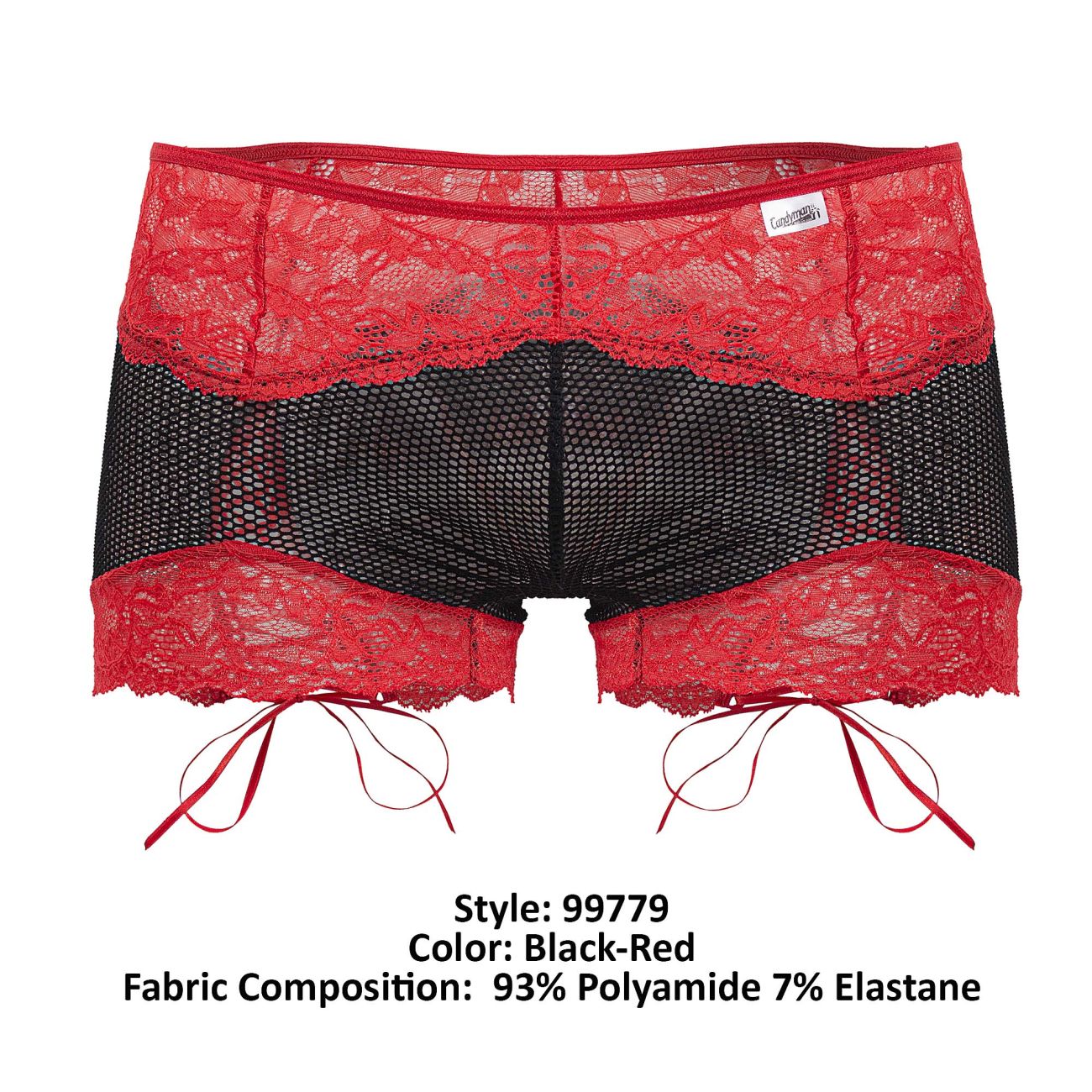CandyMan Men's Underwear 99779 Mesh Lace Trunks Color Black
