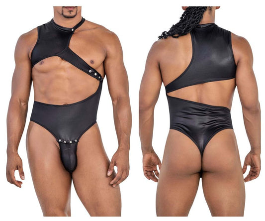 CandyMan Men's Underwear 99783 One Shoulder Bodysuit Color Black