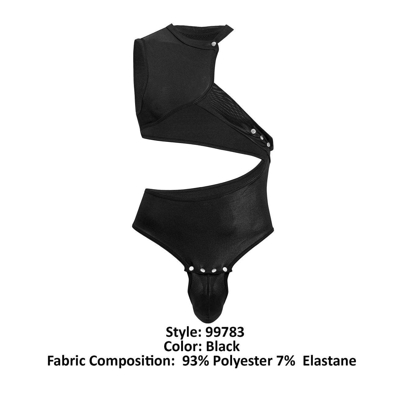 CandyMan Men's Underwear 99783 One Shoulder Bodysuit Color Black