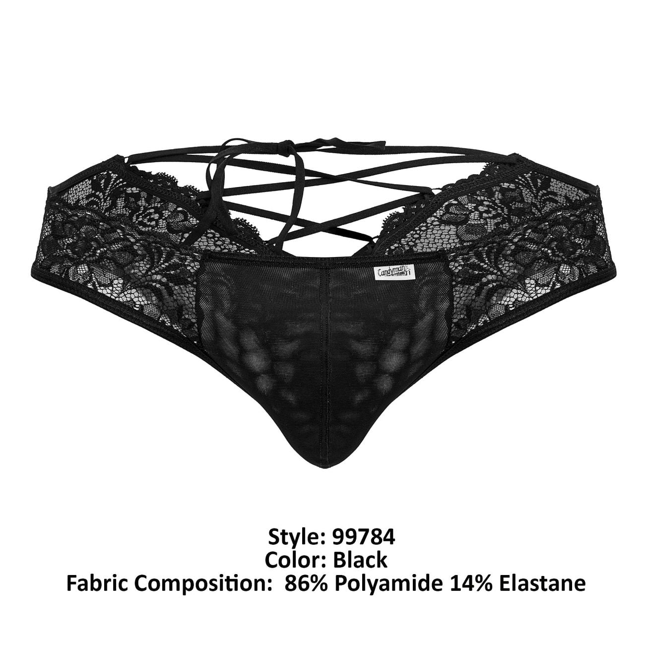 CandyMan Men's Underwear 99784 Lace Thongs Color Black