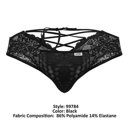 CandyMan Men's Underwear 99784 Lace Thongs Color Black