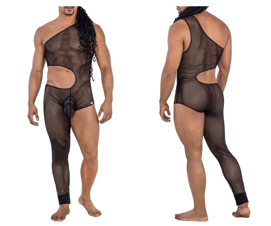 CandyMan Men's Underwear 99787 One Shoulder One Leg Bodysuit Color Black