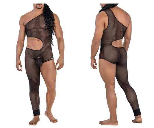 CandyMan Men's Underwear 99787 One Shoulder One Leg Bodysuit Color Black