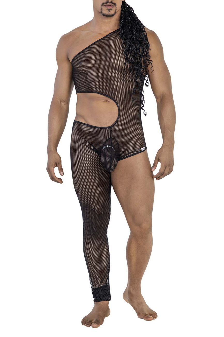 CandyMan Men's Underwear 99787 One Shoulder One Leg Bodysuit Color Black