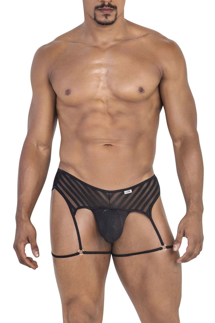 CandyMan Men's Underwear 99792 Mesh Garter Thongs Color Black