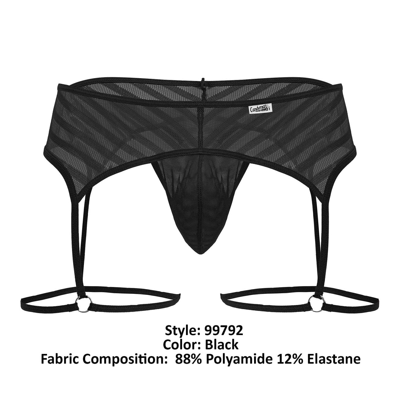 CandyMan Men's Underwear 99792 Mesh Garter Thongs Color Black