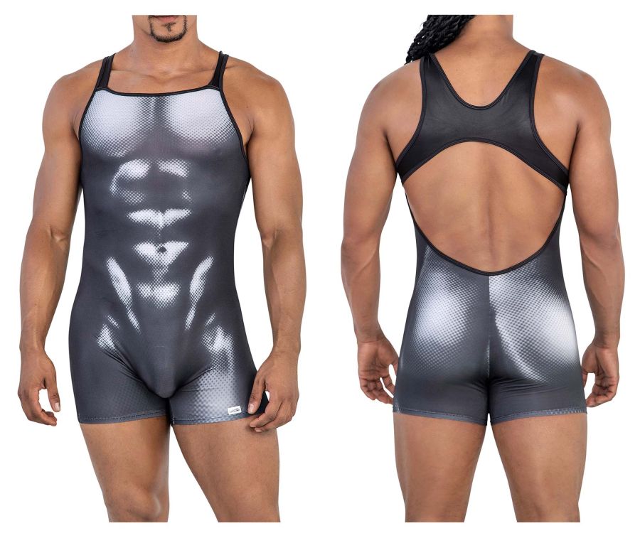 CandyMan Men's Underwear 99796 Muscle Onesie Bodysuit Color Black-White
