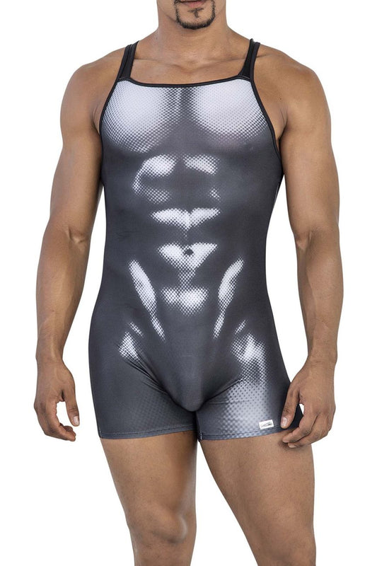 CandyMan Men's Underwear 99796 Muscle Onesie Bodysuit Color Black-White
