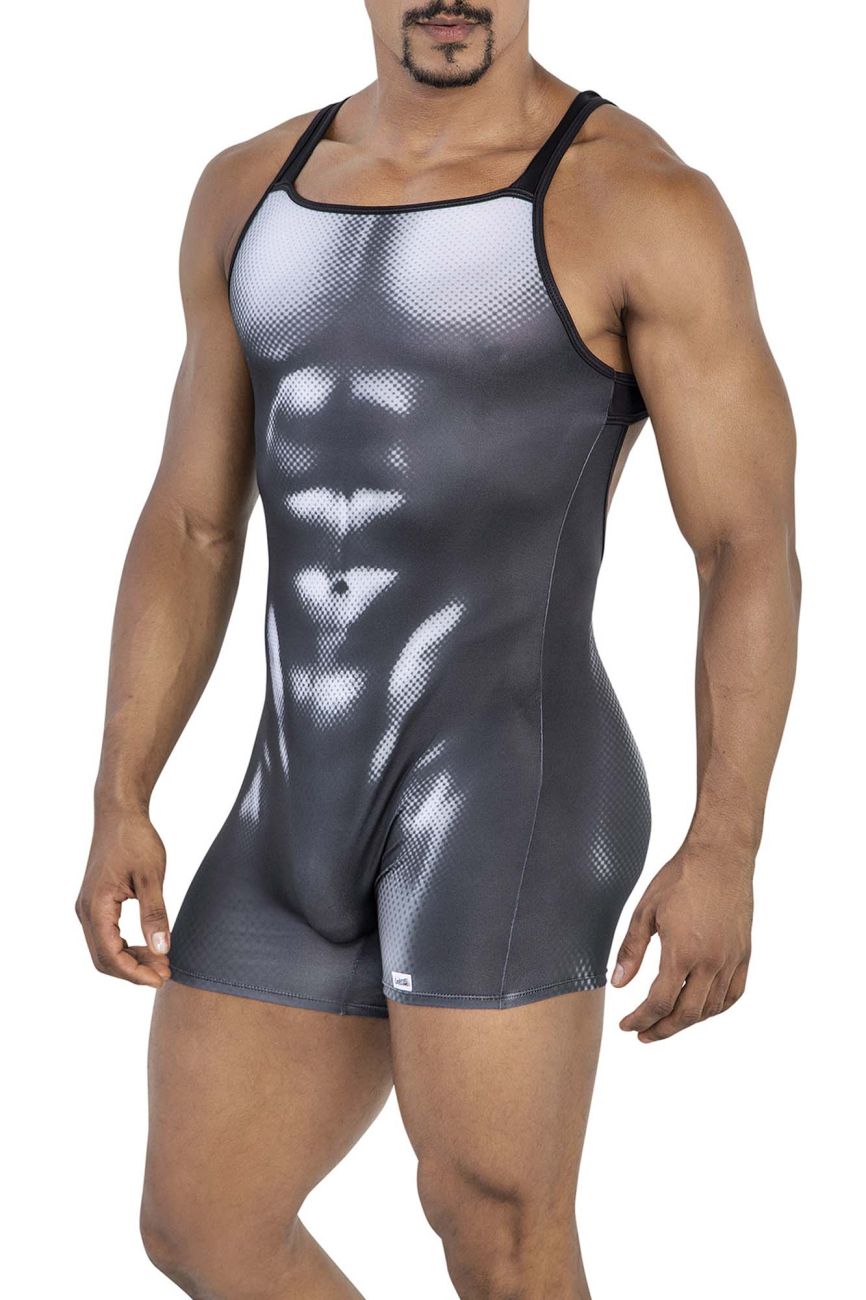 CandyMan Men's Underwear 99796 Muscle Onesie Bodysuit Color Black-White