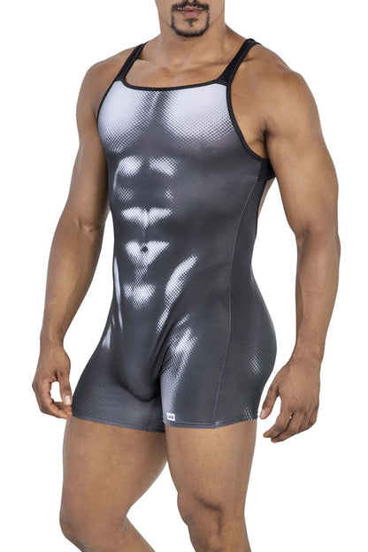CandyMan Men's Underwear 99796 Muscle Onesie Bodysuit Color Black-White