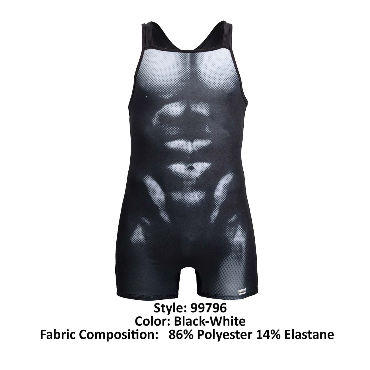 CandyMan Men's Underwear 99796 Muscle Onesie Bodysuit Color Black-White