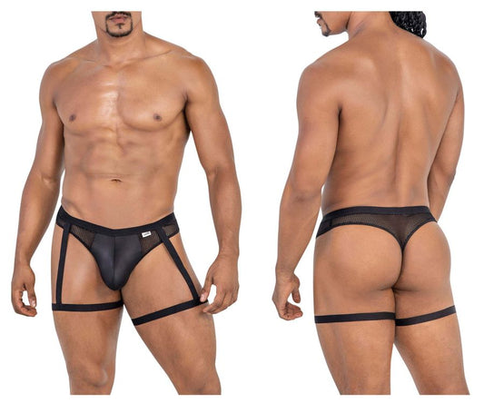 CandyMan Men's Underwear 99798 Garter Mesh Thongs Color Black