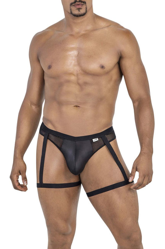 CandyMan Men's Underwear 99798 Garter Mesh Thongs Color Black