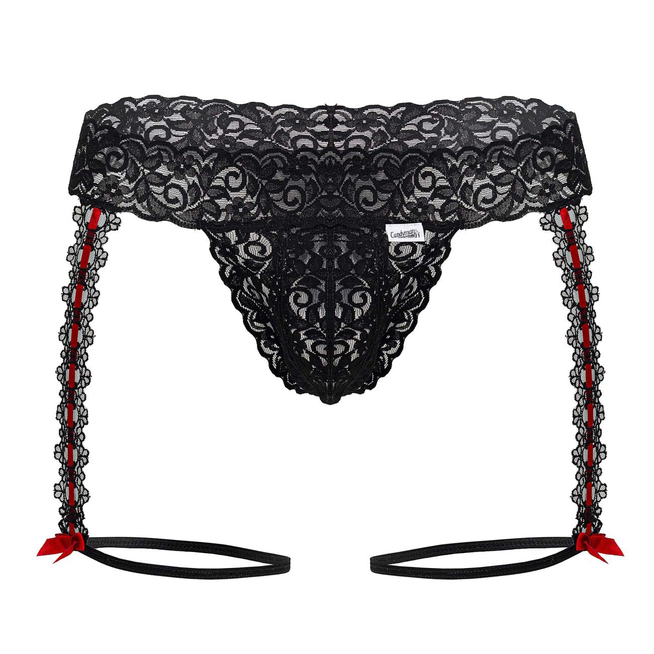 CandyMan Men's Underwear 99803 Lace Garter Thongs Color Black