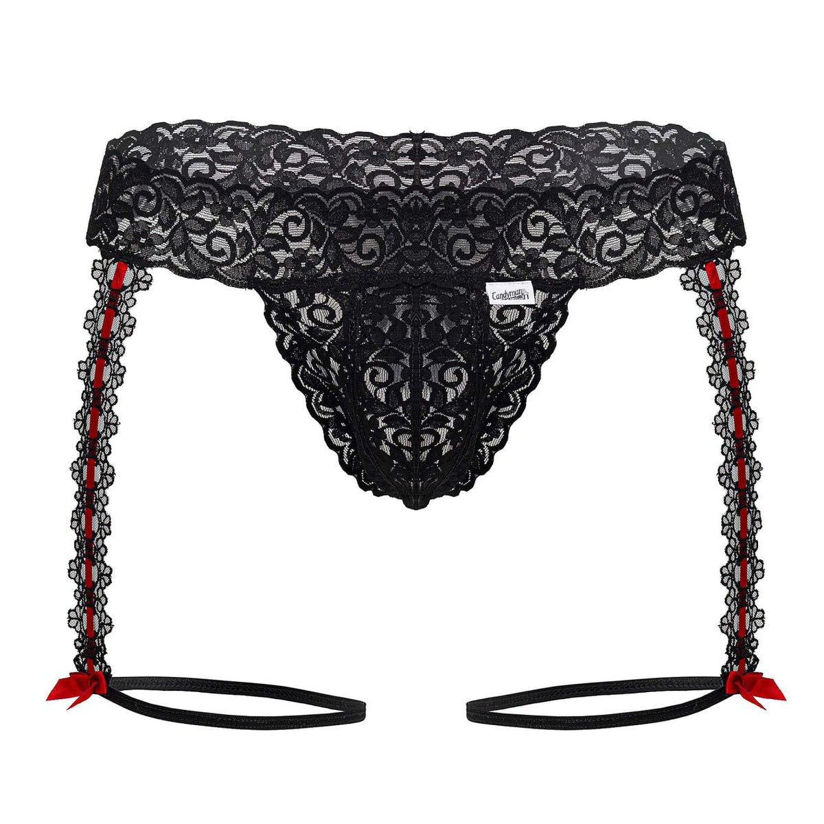 CandyMan Men's Underwear 99803 Lace Garter Thongs Color Black